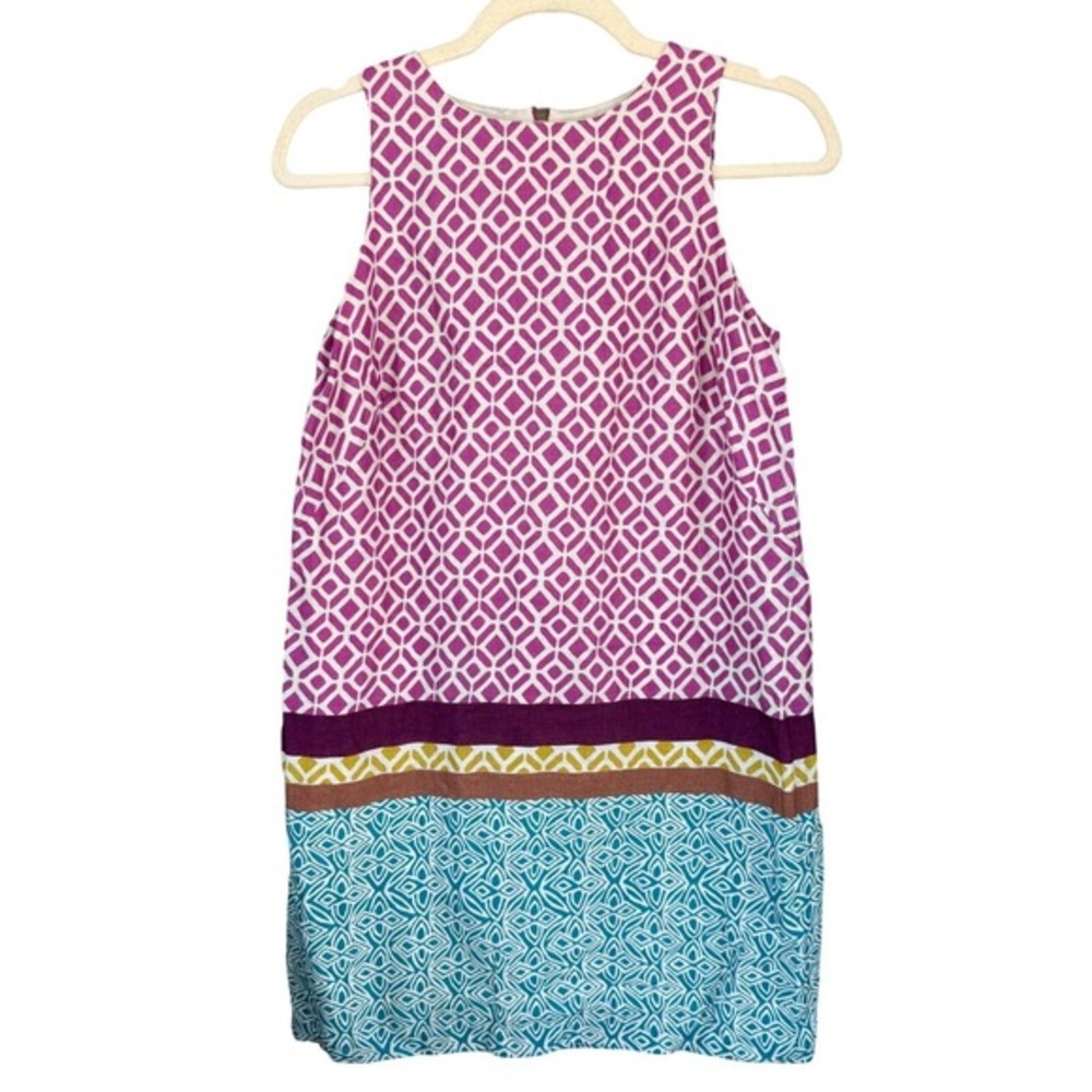 T5 Loft 100% Linen Colorful Geometric Spring Summer Sleeveless Shift Dress‎